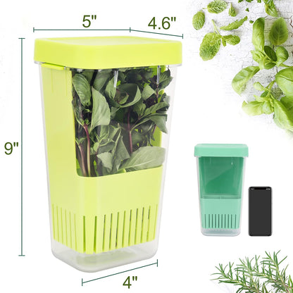 Herb Keeper Set: 3 Pack Herb Saver+1 Pack Herb Scissors+2 Pack Herb Stripper, BPA-Free Plastic Herb Container for Cilantro, Mint & Asparagus, Keeps Fresh Herbs for 3 Times Longer