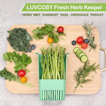 Herb Keeper Set: 3 Pack Herb Saver+1 Pack Herb Scissors+2 Pack Herb Stripper, BPA-Free Plastic Herb Container for Cilantro, Mint & Asparagus, Keeps Fresh Herbs for 3 Times Longer