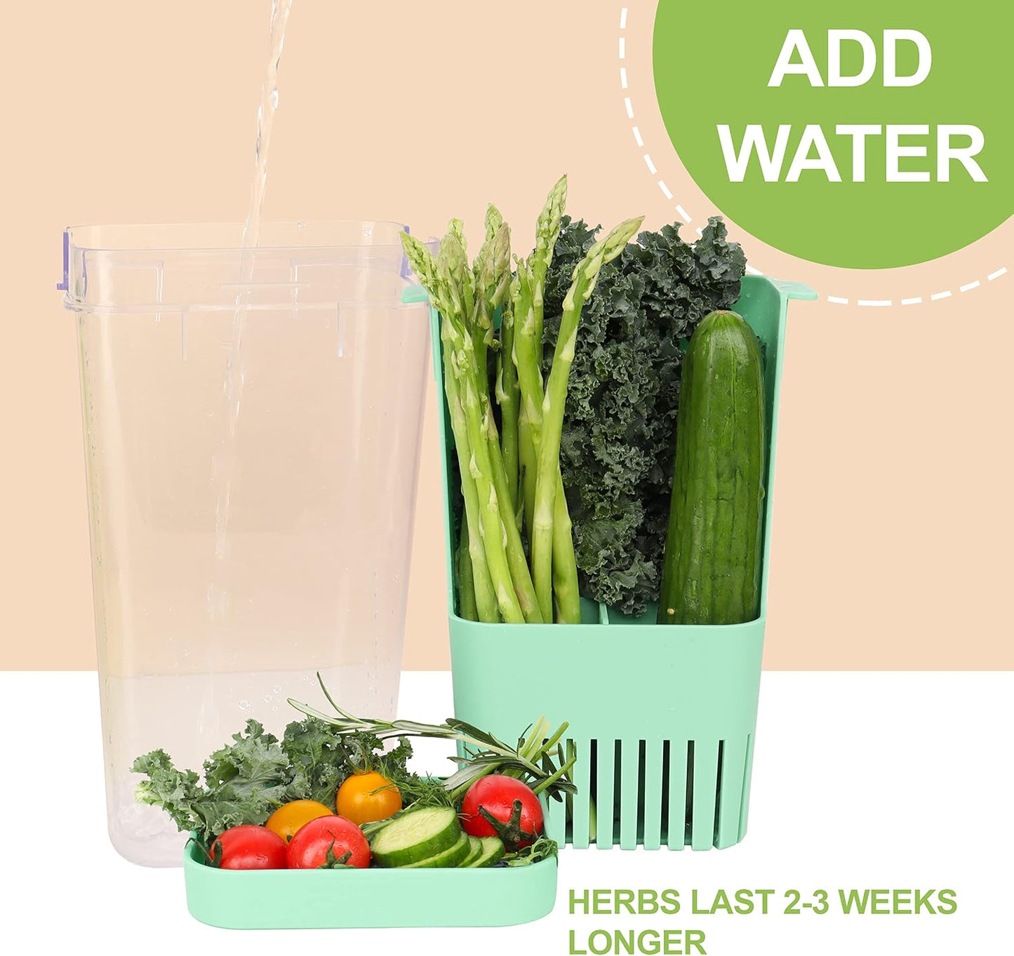Herb Keeper Set: 3 Pack Herb Saver+1 Pack Herb Scissors+2 Pack Herb Stripper, BPA-Free Plastic Herb Container for Cilantro, Mint & Asparagus, Keeps Fresh Herbs for 3 Times Longer