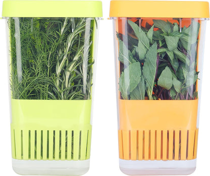 Herb Keeper Set: 3 Pack Herb Saver+1 Pack Herb Scissors+2 Pack Herb Stripper, BPA-Free Plastic Herb Container for Cilantro, Mint & Asparagus, Keeps Fresh Herbs for 3 Times Longer