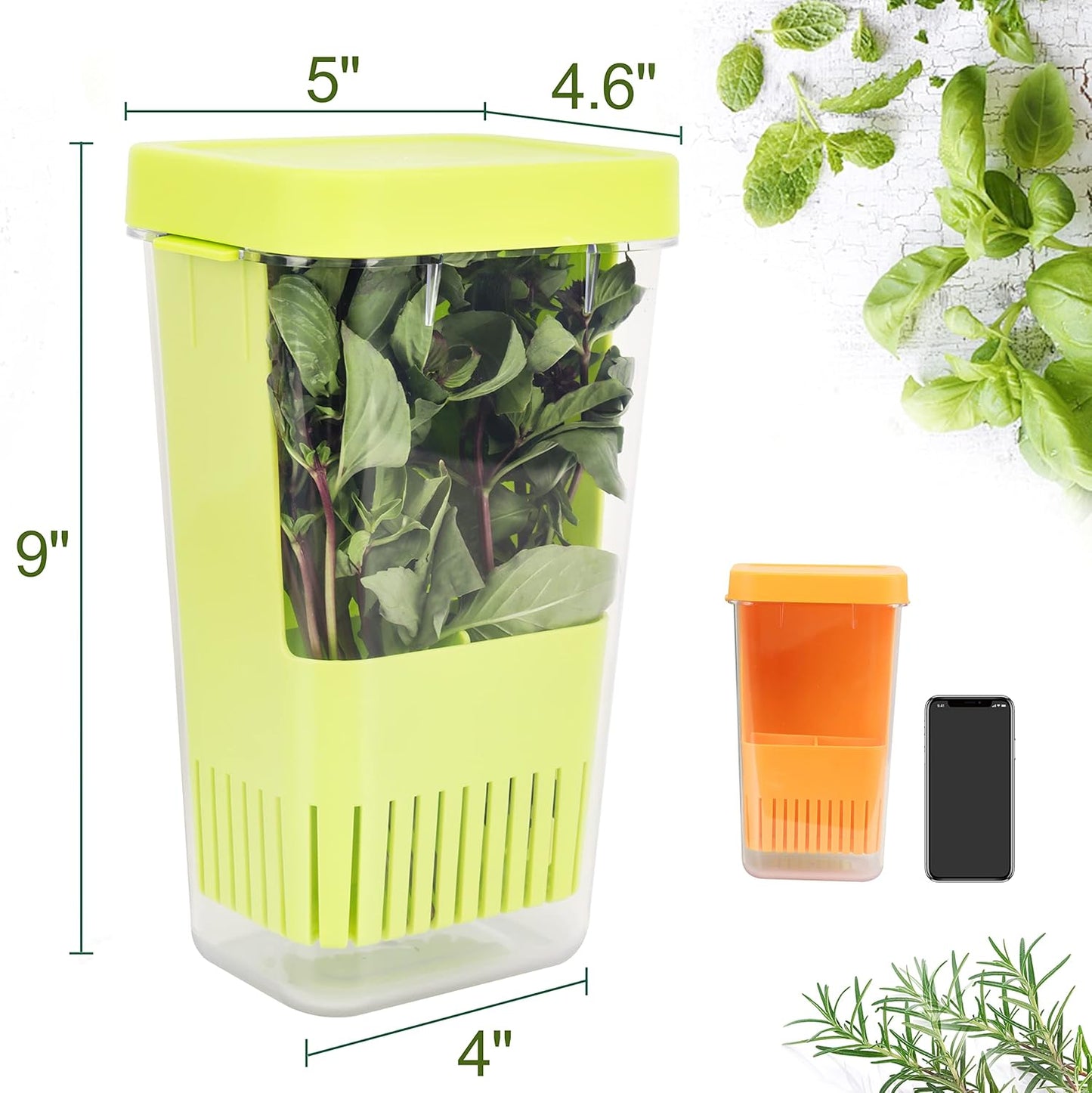 Herb Keeper Set: 3 Pack Herb Saver+1 Pack Herb Scissors+2 Pack Herb Stripper, BPA-Free Plastic Herb Container for Cilantro, Mint & Asparagus, Keeps Fresh Herbs for 3 Times Longer