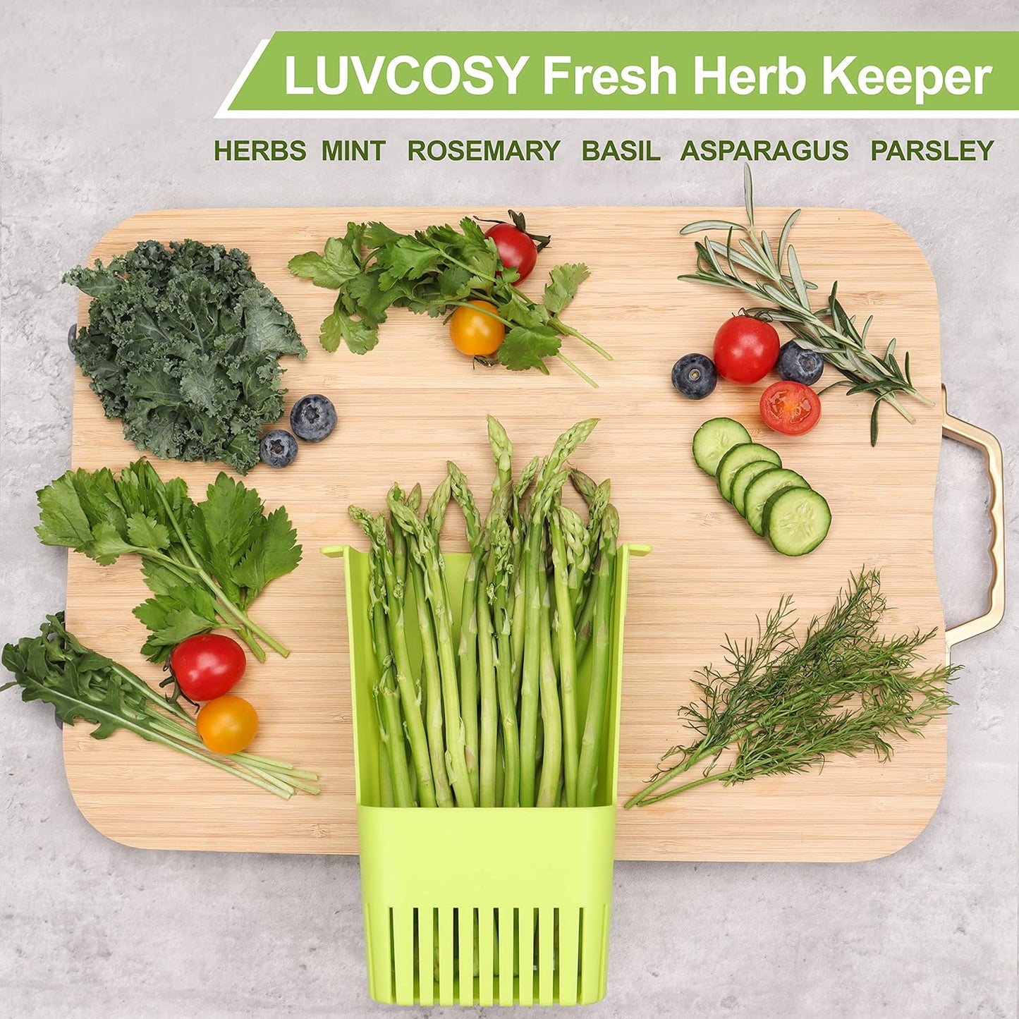 Herb Keeper Set: 3 Pack Herb Saver+1 Pack Herb Scissors+2 Pack Herb Stripper, BPA-Free Plastic Herb Container for Cilantro, Mint & Asparagus, Keeps Fresh Herbs for 3 Times Longer