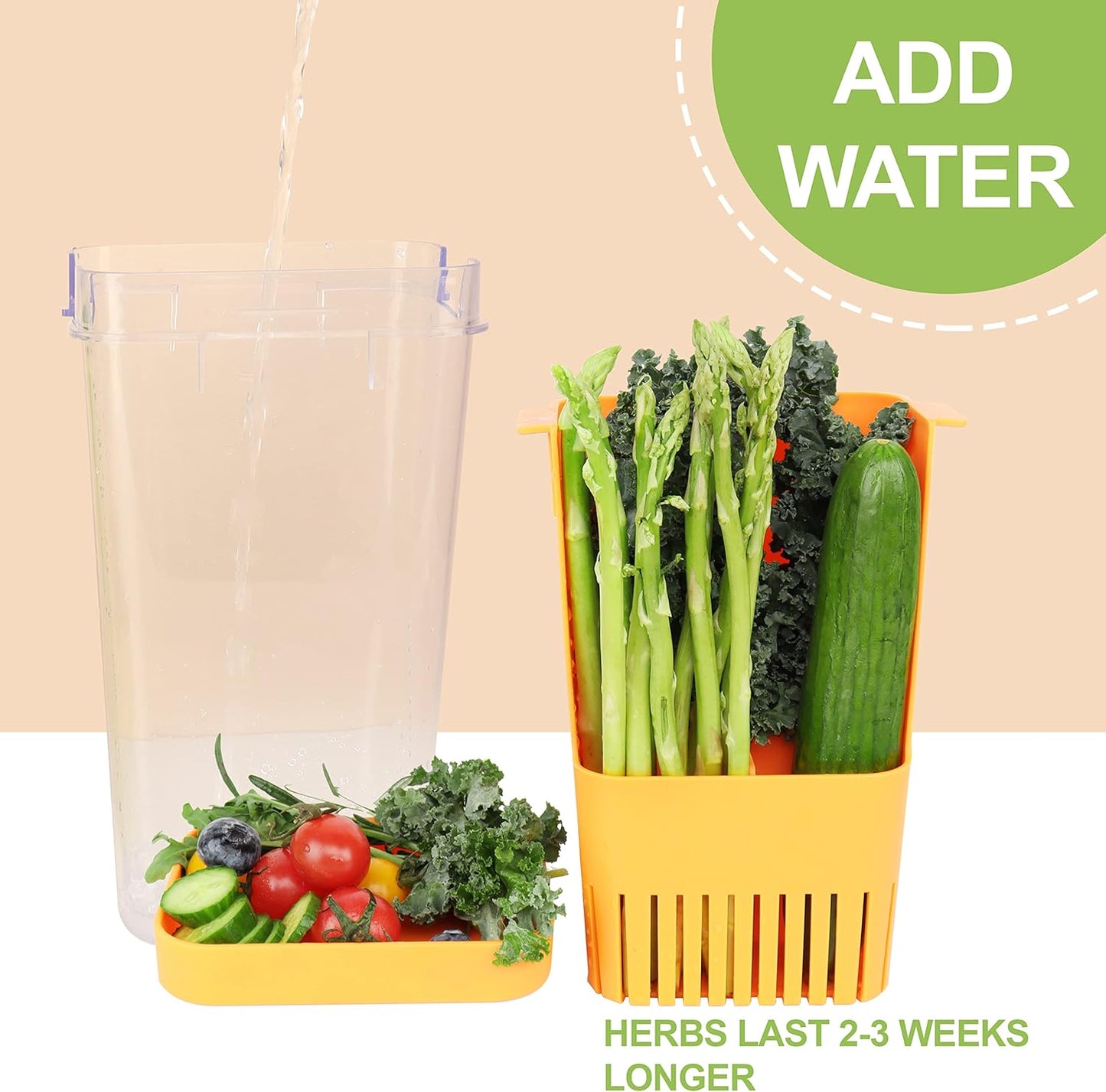 Herb Keeper Set: 3 Pack Herb Saver+1 Pack Herb Scissors+2 Pack Herb Stripper, BPA-Free Plastic Herb Container for Cilantro, Mint & Asparagus, Keeps Fresh Herbs for 3 Times Longer