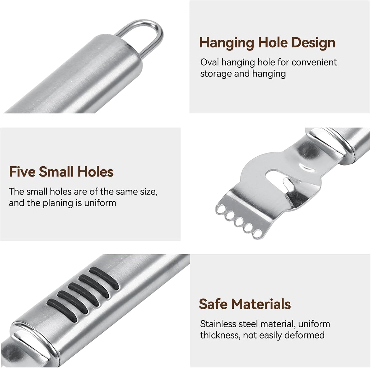 Stainless Steel Lemon Zester Grater, Lemon Zester Tool with Channel Knife Citrus Zester Lemon Peeler for Cocktails, Stainless Steel Lemon Lime Orange Peeler Fruit Zester Citrus Scraper