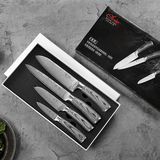 EDIS 4-Piece Damascus Knife Set – Professional Kitchen Knife Set with VG10 Core Blades, 67-Layer Damascus Steel and Ergonomic Pakkawood Handles – Premium Kitchen Knives in Gift Box