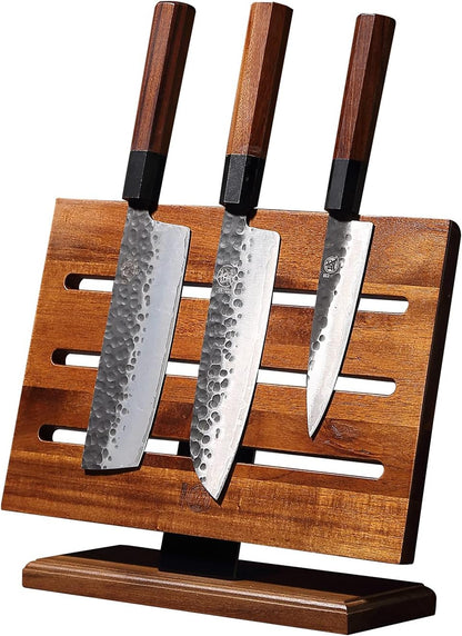 12.5-Inch Acacia Wood Countertop Magnetic Knife Holder | 1200 Gauss Magnetic Core, Double-Sided Knife Storage, Fine-Sanded Wood Grain, Anti-Slip Base