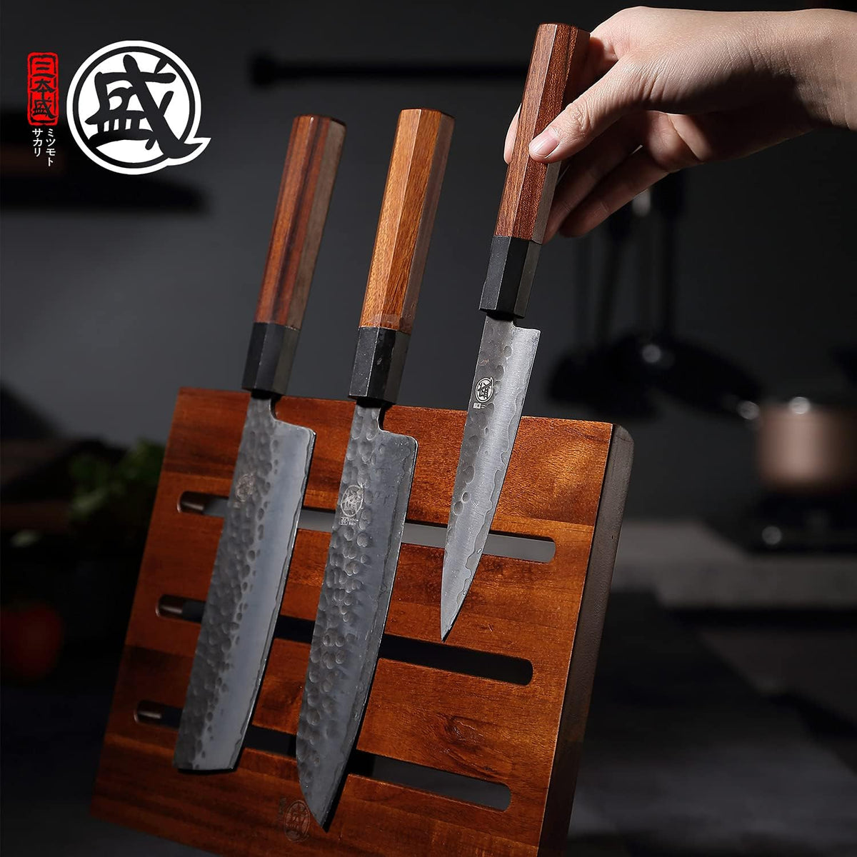 12.5-Inch Acacia Wood Countertop Magnetic Knife Holder | 1200 Gauss Magnetic Core, Double-Sided Knife Storage, Fine-Sanded Wood Grain, Anti-Slip Base