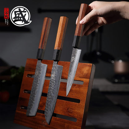 12.5-Inch Acacia Wood Countertop Magnetic Knife Holder | 1200 Gauss Magnetic Core, Double-Sided Knife Storage, Fine-Sanded Wood Grain, Anti-Slip Base