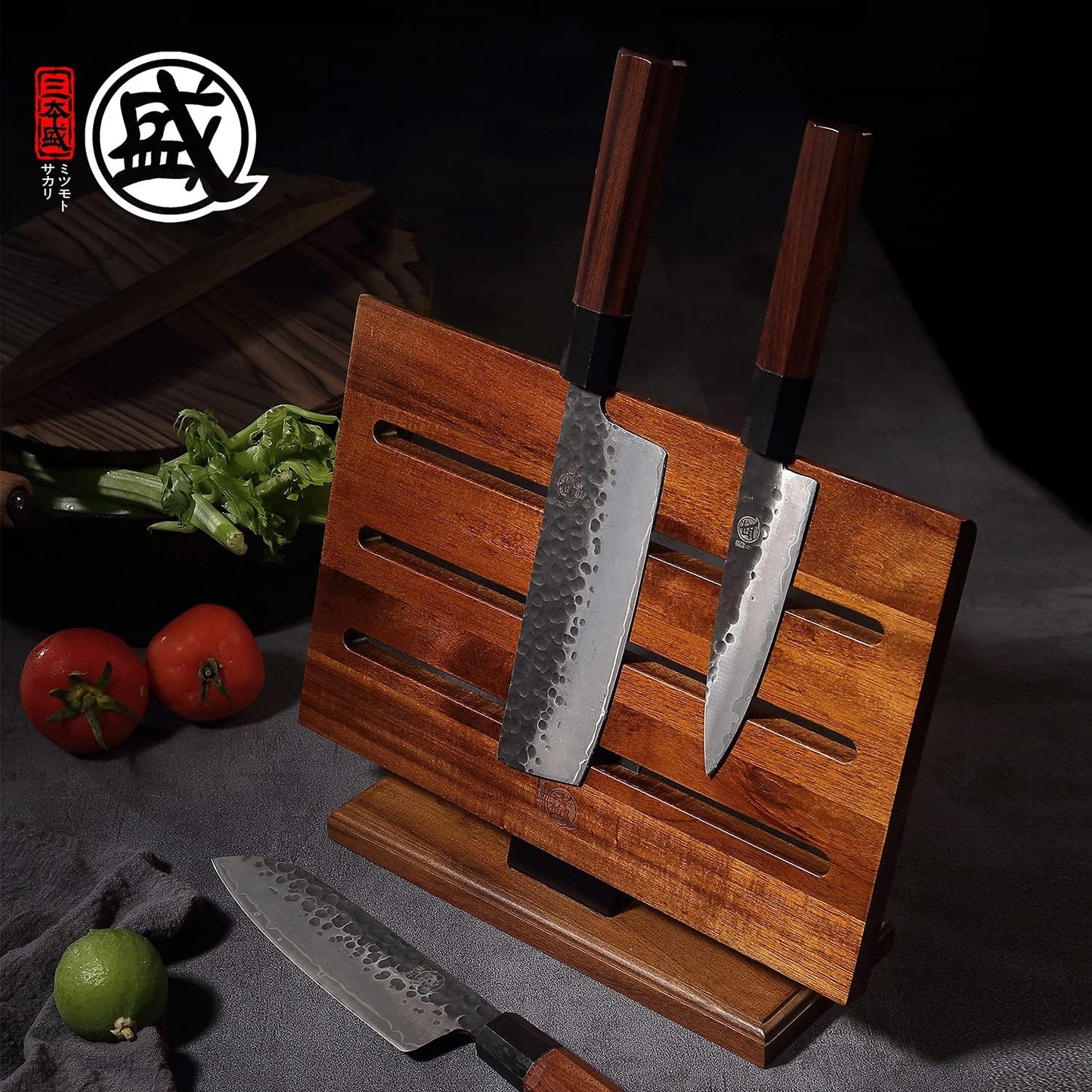 12.5-Inch Acacia Wood Countertop Magnetic Knife Holder | 1200 Gauss Magnetic Core, Double-Sided Knife Storage, Fine-Sanded Wood Grain, Anti-Slip Base