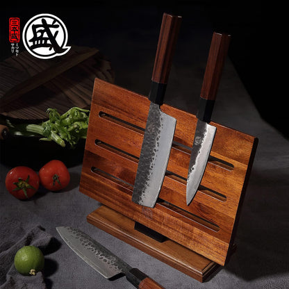12.5-Inch Acacia Wood Countertop Magnetic Knife Holder | 1200 Gauss Magnetic Core, Double-Sided Knife Storage, Fine-Sanded Wood Grain, Anti-Slip Base