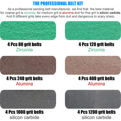 24 Pcs 1/2" x 12" Replacement Belt Kit for Work Sharp Original Knife & Tool Sharpener and Combo Knife Sharpener (WSKTS & WSKTS-KT) - 80/120/240/400/1000/1200 Grits.