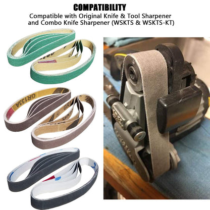 24 Pcs 1/2" x 12" Replacement Belt Kit for Work Sharp Original Knife & Tool Sharpener and Combo Knife Sharpener (WSKTS & WSKTS-KT) - 80/120/240/400/1000/1200 Grits.