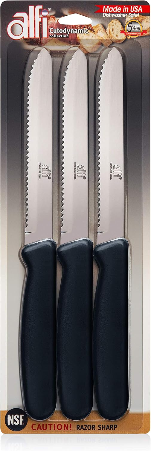 All-Purpose Knives Aerospace Precision Rounded Tip - Home And Kitchen Supplies - Serrated Steak Knives Set | Made in USA (3 Pack, Classic Black)
