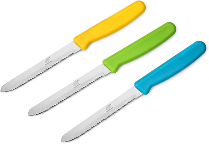 All-Purpose Knives Aerospace Precision Rounded Tip - Home And Kitchen Supplies - Serrated Steak Knives Set | Made in USA (3 Pack, Classic Black)