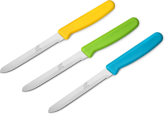 All-Purpose Knives Aerospace Precision Rounded Tip - Home And Kitchen Supplies - Serrated Steak Knives Set | Made in USA (3 Pack, Classic Black)