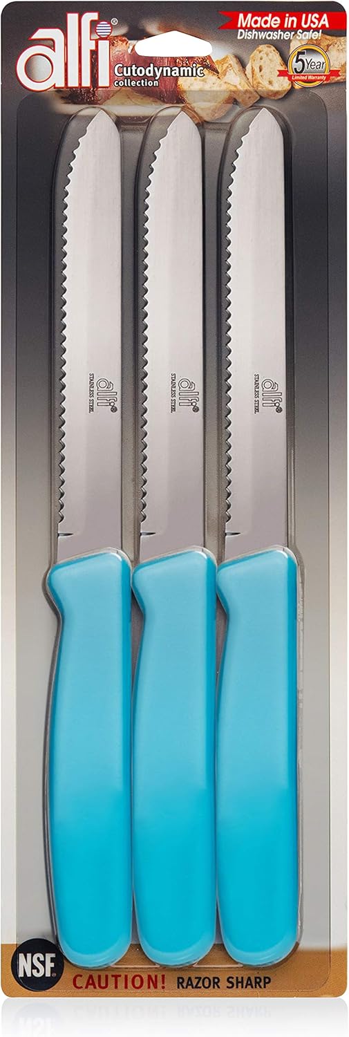 All-Purpose Knives Aerospace Precision Rounded Tip - Home And Kitchen Supplies - Serrated Steak Knives Set | Made in USA (3 Pack, Classic Black)