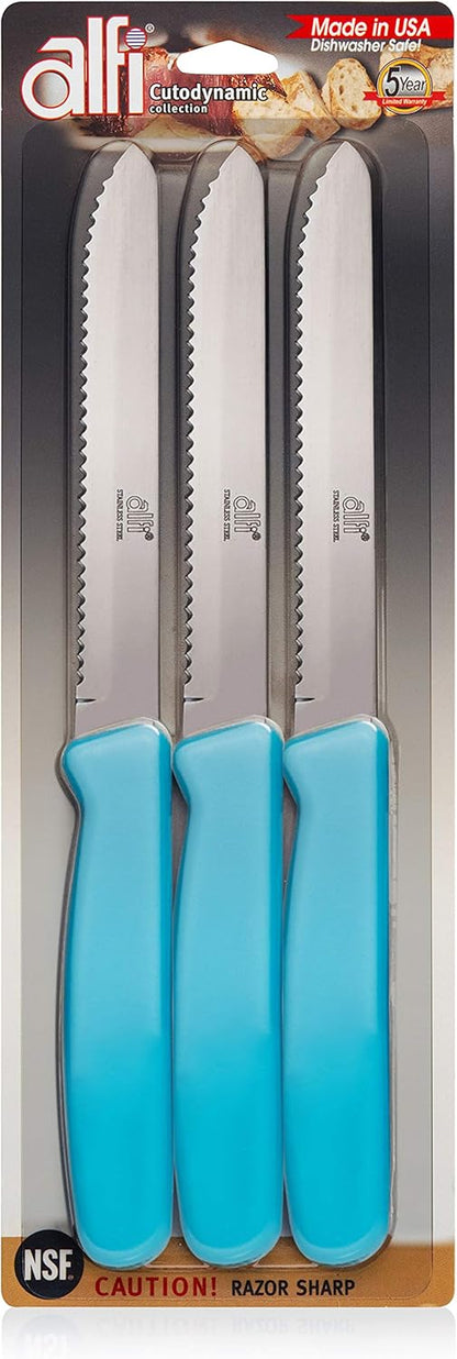 All-Purpose Knives Aerospace Precision Rounded Tip - Home And Kitchen Supplies - Serrated Steak Knives Set | Made in USA (3 Pack, Classic Black)
