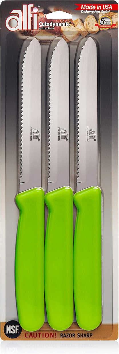 All-Purpose Knives Aerospace Precision Rounded Tip - Home And Kitchen Supplies - Serrated Steak Knives Set | Made in USA (3 Pack, Classic Black)