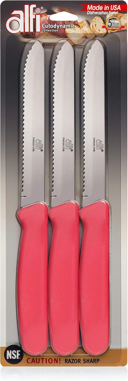 All-Purpose Knives Aerospace Precision Rounded Tip - Home And Kitchen Supplies - Serrated Steak Knives Set | Made in USA (3 Pack, Classic Black)