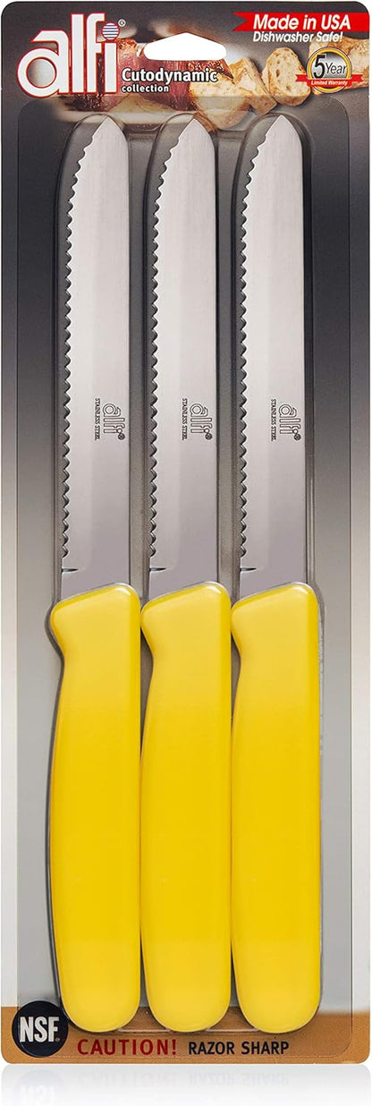 All-Purpose Knives Aerospace Precision Rounded Tip - Home And Kitchen Supplies - Serrated Steak Knives Set | Made in USA (3 Pack, Classic Black)