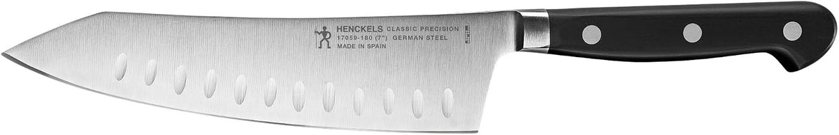 Classic Precision Razor-Sharp Hollow Edge Rocking Santoku Knife 7 Inch, German Engineered Informed by 100+ Years of Mastery
