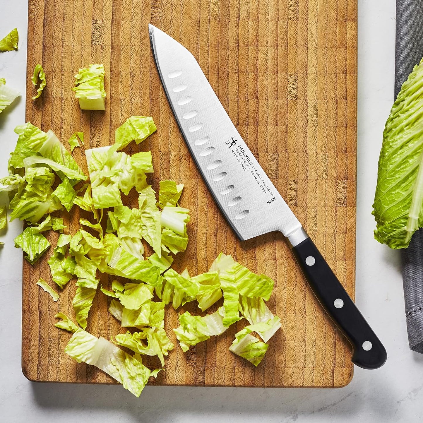 Classic Precision Razor-Sharp Hollow Edge Rocking Santoku Knife 7 Inch, German Engineered Informed by 100+ Years of Mastery