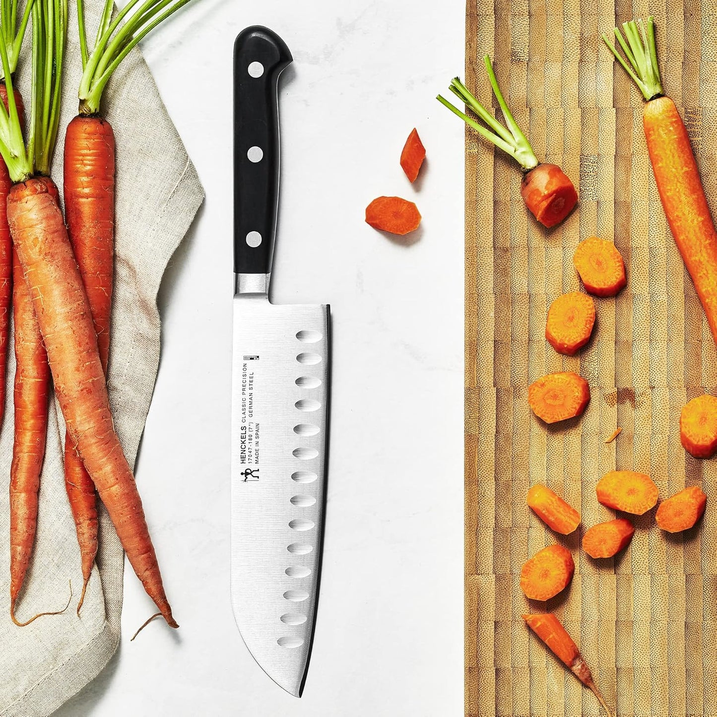 Classic Precision Razor-Sharp Hollow Edge Rocking Santoku Knife 7 Inch, German Engineered Informed by 100+ Years of Mastery