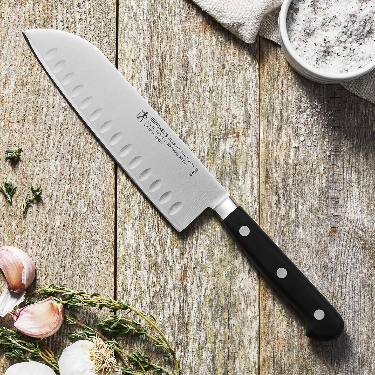 Classic Precision Razor-Sharp Hollow Edge Rocking Santoku Knife 7 Inch, German Engineered Informed by 100+ Years of Mastery