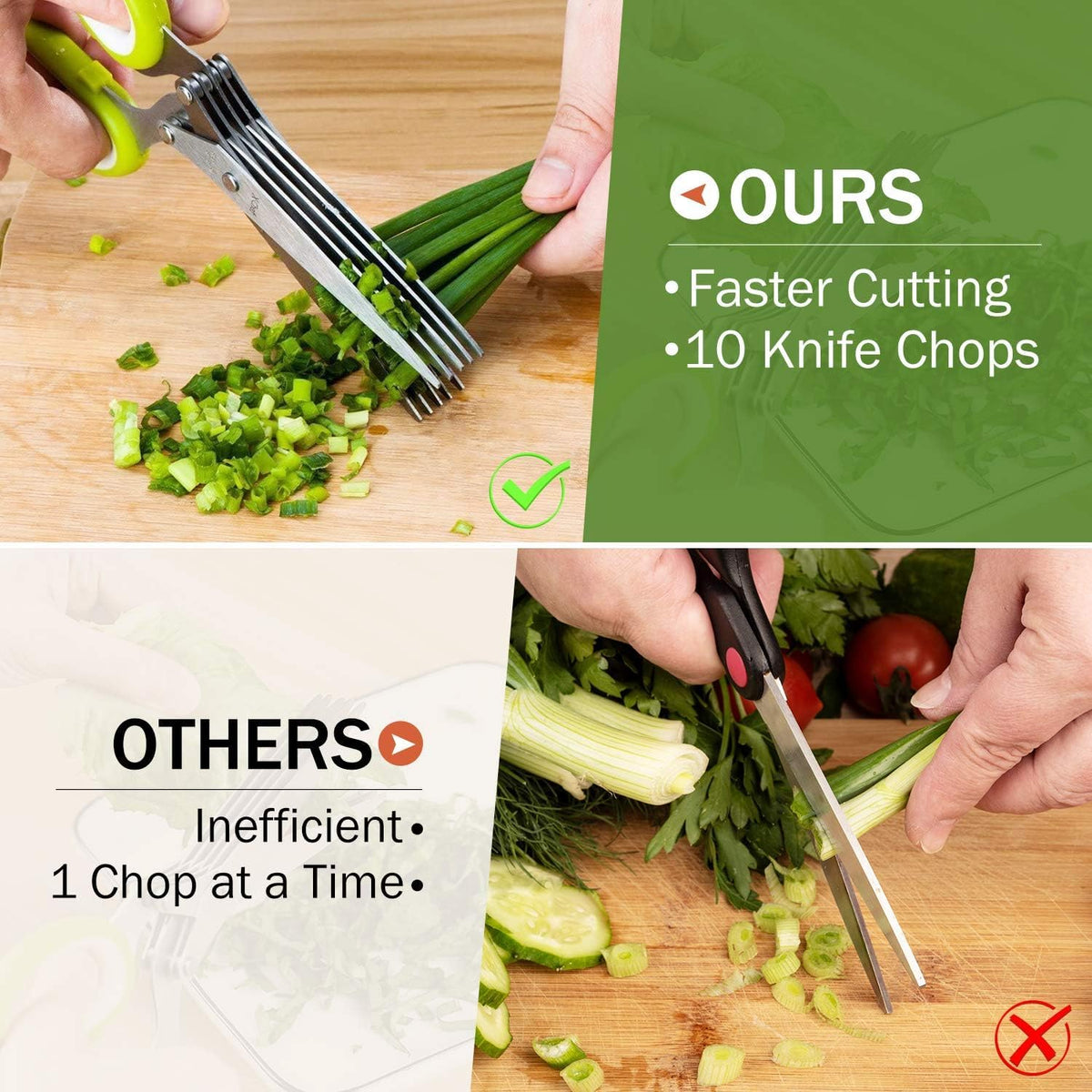 Herb Scissors, Multipurpose 5 Blade Kitchen Herb Shears Herb Cutter with Safety Cover and Cleaning Comb for Chopping Basil Chive Parsley (Green)