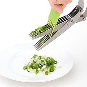 Herb Scissors, Multipurpose 5 Blade Kitchen Herb Shears Herb Cutter with Safety Cover and Cleaning Comb for Chopping Basil Chive Parsley (Green)