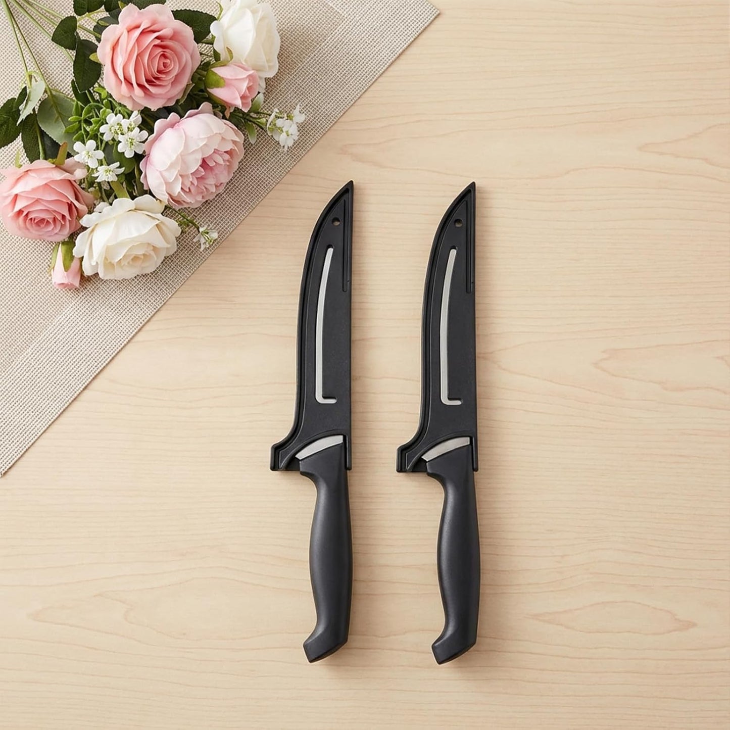 2 Pcs PP Safety Knife Cover Sleeves Plastic Kitchen Knife Sheath for 6" Boning Knives Blade Protector Universal Knives Guard for Kitchen (Black)