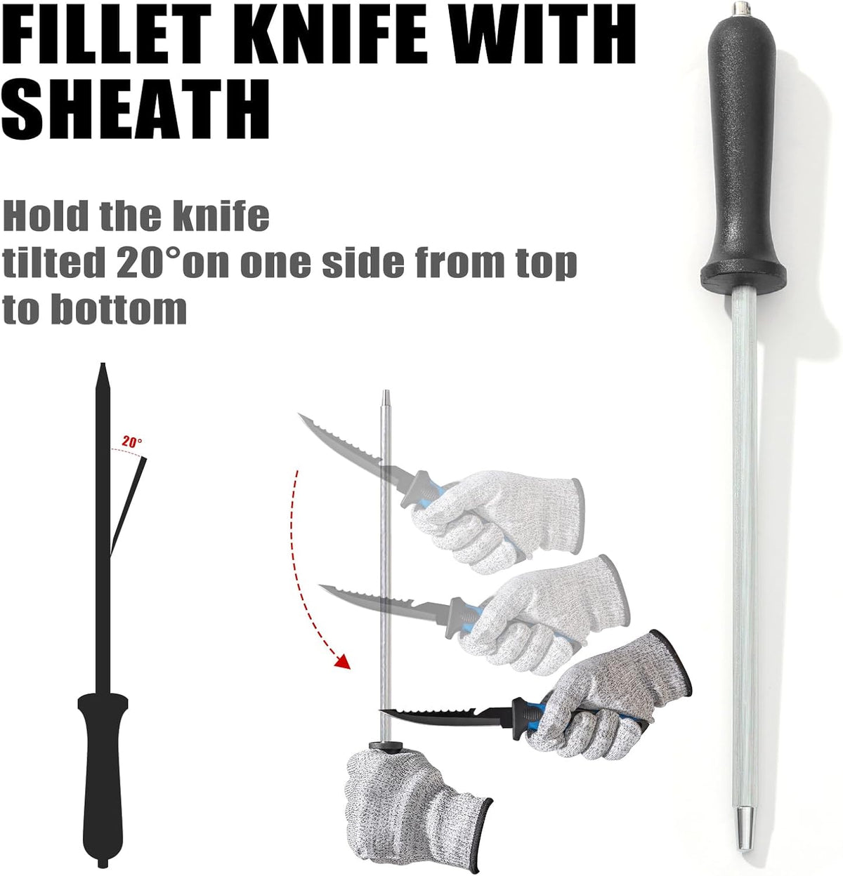 10 Pieces Fillet Knife Set, Stainless Bait Knife with Sharpening Rod and Sheath, Professional Filleting Boning Knife for Meat