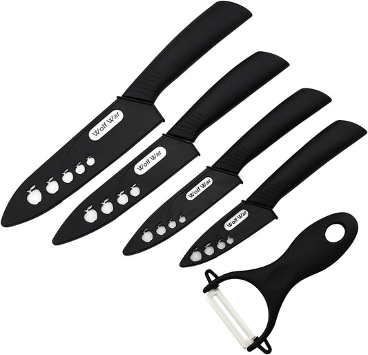 Ceramic Knife Set with Protective Cover, Kitchen Knife Set with 4-Piece Knife and 1 Peeler, Chef's Knife Sets for Meat, Fruit, Vegetables