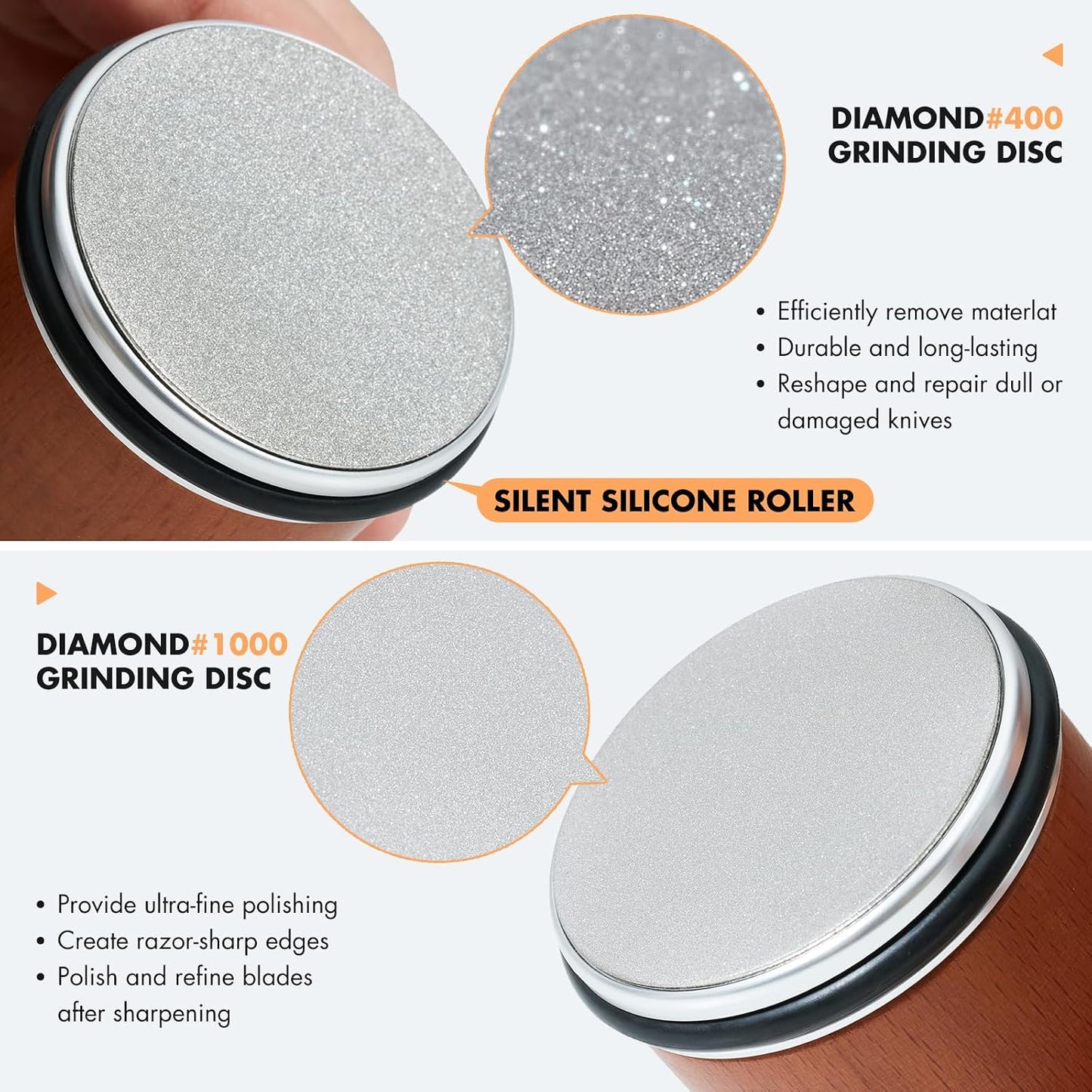 Rolling Knife Sharpener | Kitchen Knife Sharpening Kit | Magnetic holder with 15°, 18°, 20° & 22° angles and dual diamond discs for fast, precise knife sharpening