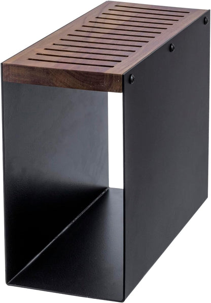 MyGift 13 Slot Deluxe Natural Acacia Solid Wood and Matte Black Metal Universal Knife Block, Kitchen Countertop Cutlery Holder, Safe Blade Storage Knives Rack