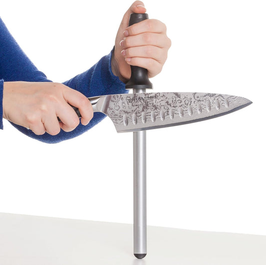 Pro Series Diamond Knife Sharpening Steel Rod 12-Inch, Professional Kitchen Knife Blade Sharpener, Knife and Scissor Honer, Ergonomic Handle