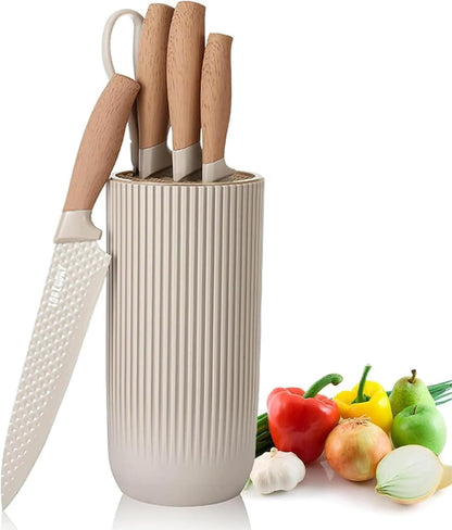Kitchen Knife Set, 6-Pieces Khaki Sharp Knife Block Sets for Kitchen, Non-stick Non-slip Stainless Steel Chef knives with Universal Block Suitable for Home Restaurant (Khaki)
