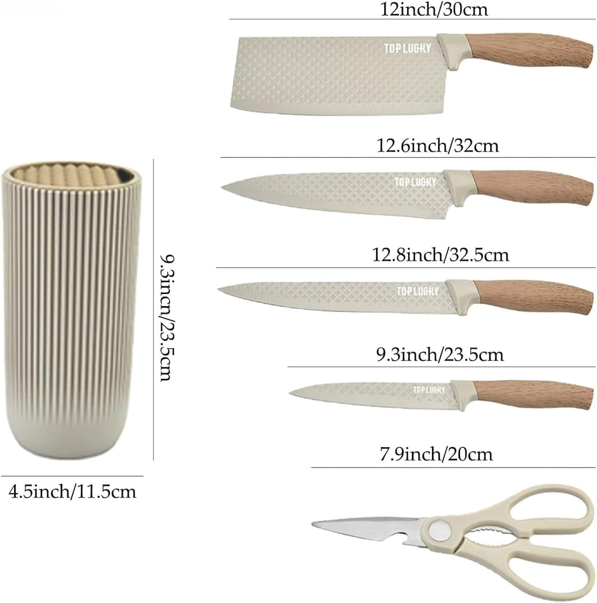 Kitchen Knife Set, 6-Pieces Khaki Sharp Knife Block Sets for Kitchen, Non-stick Non-slip Stainless Steel Chef knives with Universal Block Suitable for Home Restaurant (Khaki)
