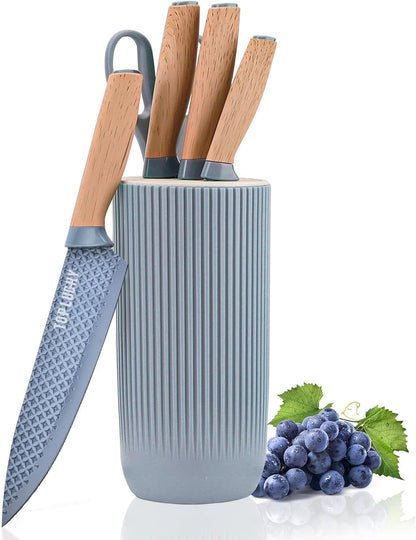 Kitchen Knife Set, 6-Pieces Khaki Sharp Knife Block Sets for Kitchen, Non-stick Non-slip Stainless Steel Chef knives with Universal Block Suitable for Home Restaurant (Khaki)
