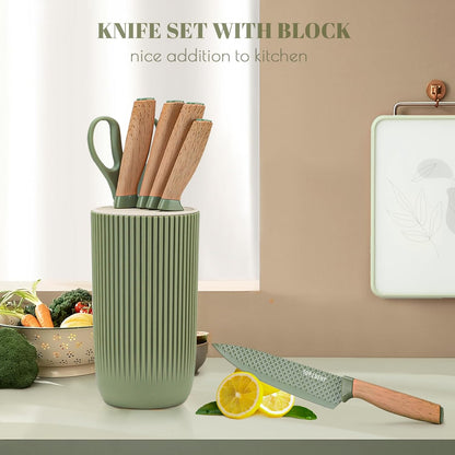 Kitchen Knife Set, 6-Pieces Khaki Sharp Knife Block Sets for Kitchen, Non-stick Non-slip Stainless Steel Chef knives with Universal Block Suitable for Home Restaurant (Khaki)