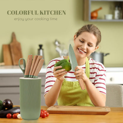 Kitchen Knife Set, 6-Pieces Khaki Sharp Knife Block Sets for Kitchen, Non-stick Non-slip Stainless Steel Chef knives with Universal Block Suitable for Home Restaurant (Khaki)