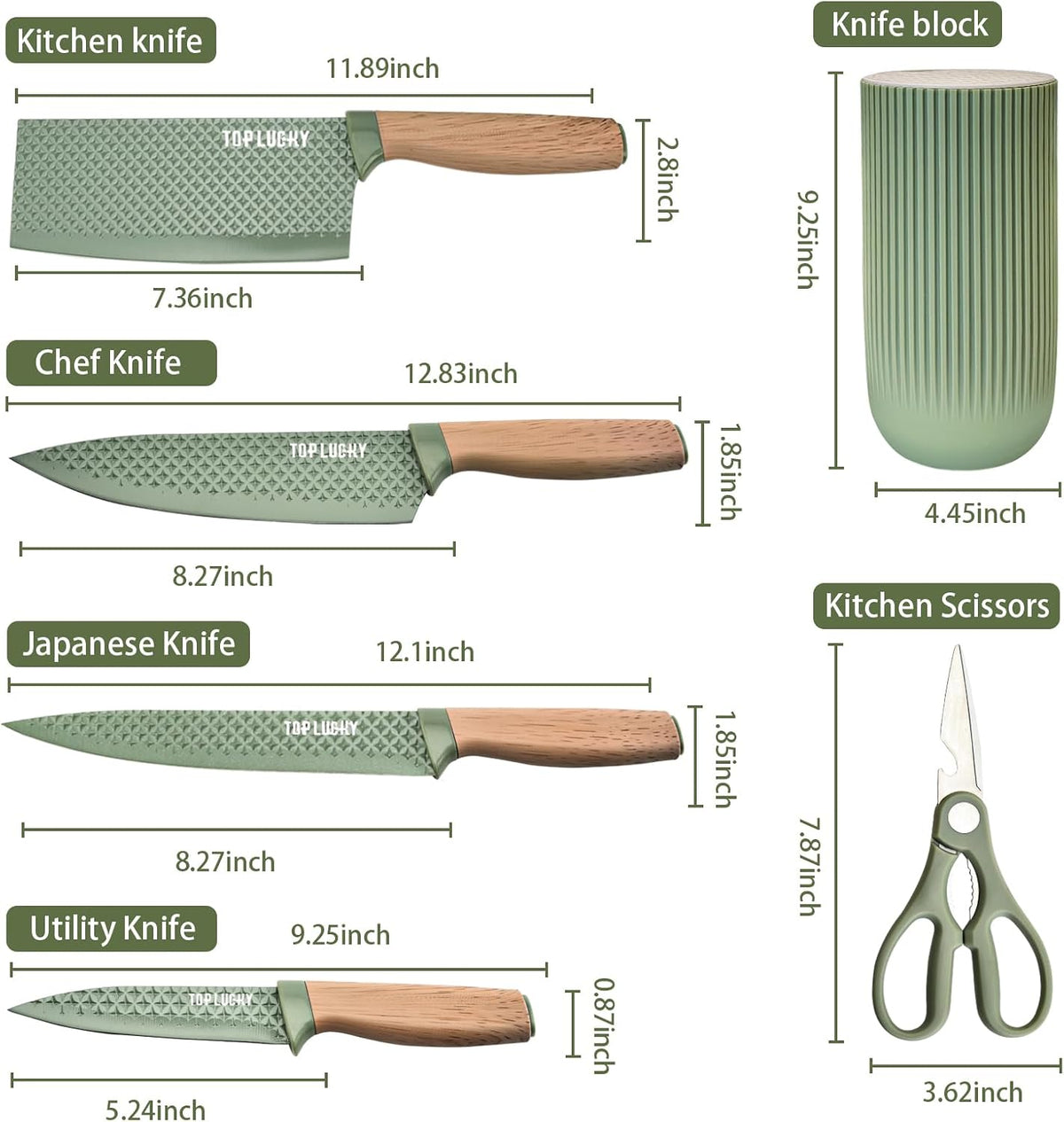 Kitchen Knife Set, 6-Pieces Khaki Sharp Knife Block Sets for Kitchen, Non-stick Non-slip Stainless Steel Chef knives with Universal Block Suitable for Home Restaurant (Khaki)