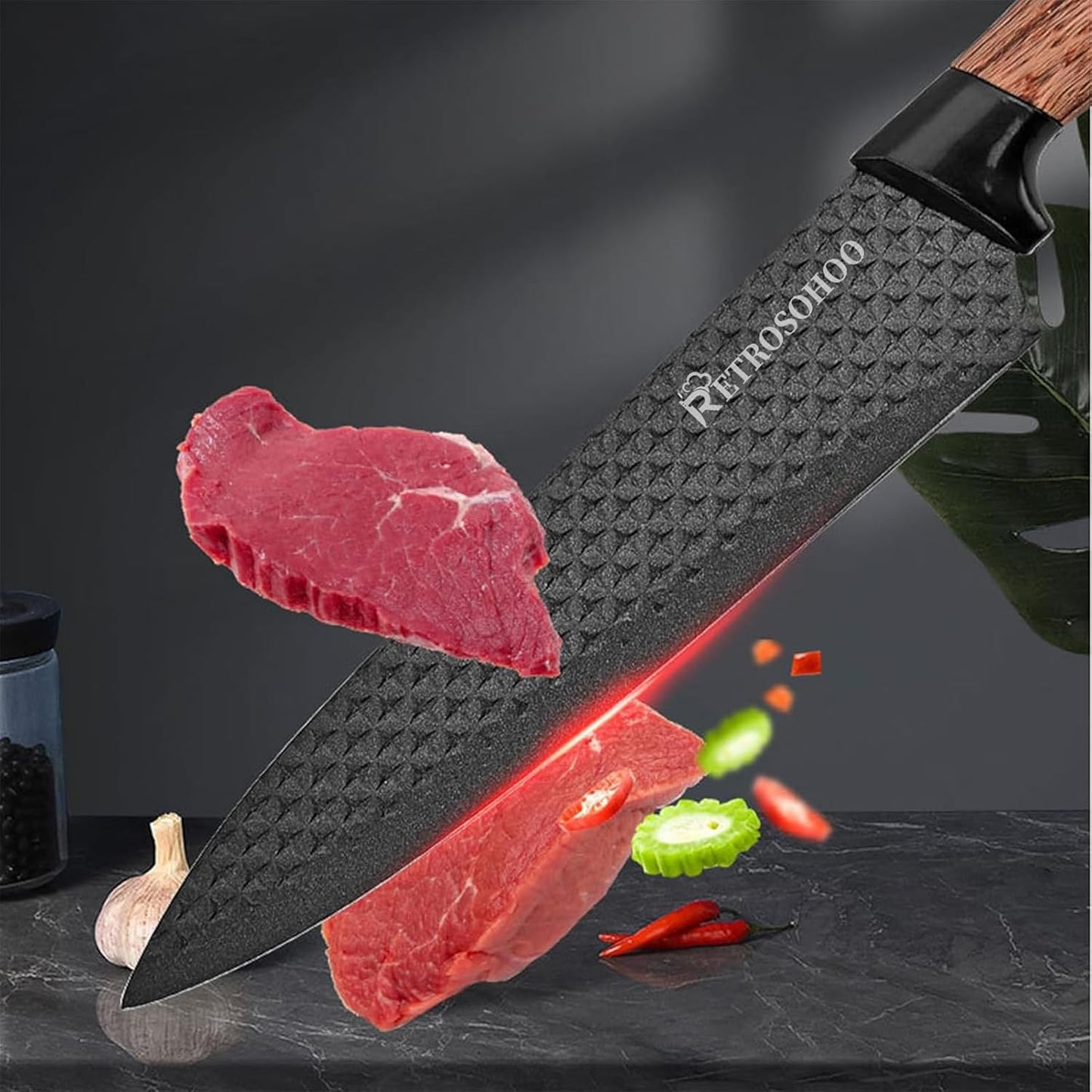 Kitchen Knife Set, 6-Pieces Khaki Sharp Knife Block Sets for Kitchen, Non-stick Non-slip Stainless Steel Chef knives with Universal Block Suitable for Home Restaurant (Khaki)