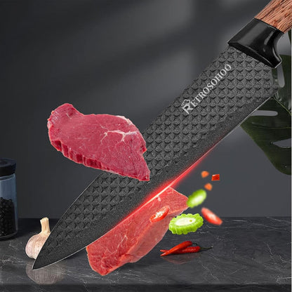 Kitchen Knife Set, 6-Pieces Khaki Sharp Knife Block Sets for Kitchen, Non-stick Non-slip Stainless Steel Chef knives with Universal Block Suitable for Home Restaurant (Khaki)