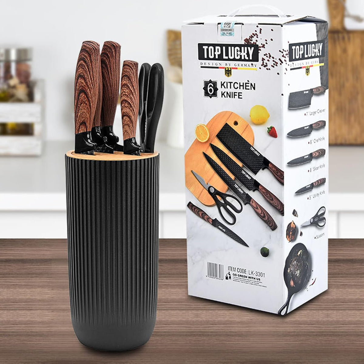 Kitchen Knife Set, 6-Pieces Khaki Sharp Knife Block Sets for Kitchen, Non-stick Non-slip Stainless Steel Chef knives with Universal Block Suitable for Home Restaurant (Khaki)