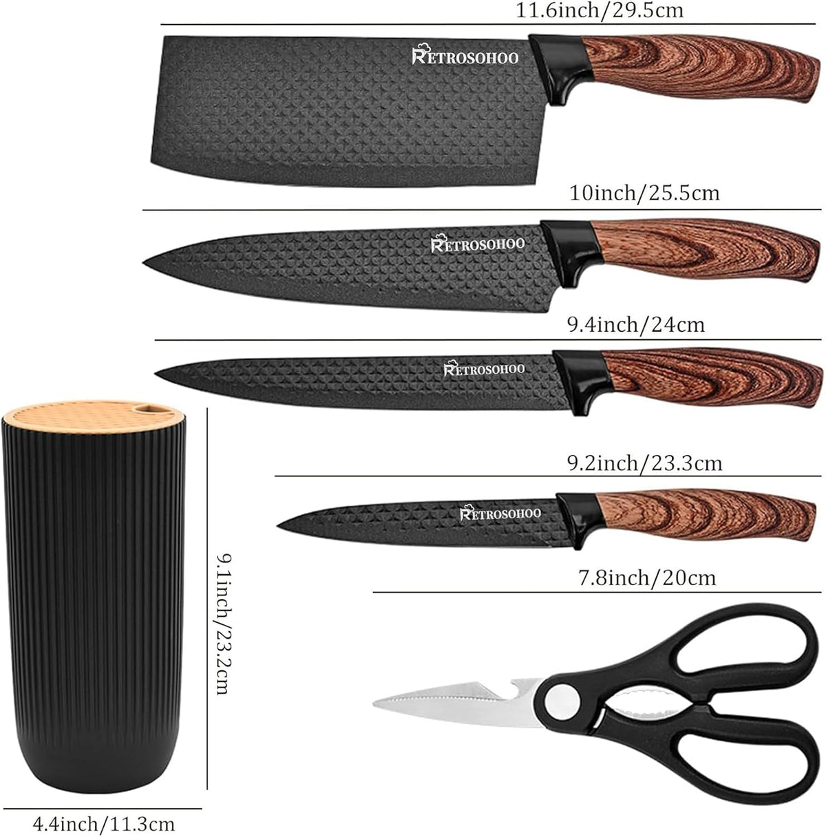 Kitchen Knife Set, 6-Pieces Khaki Sharp Knife Block Sets for Kitchen, Non-stick Non-slip Stainless Steel Chef knives with Universal Block Suitable for Home Restaurant (Khaki)