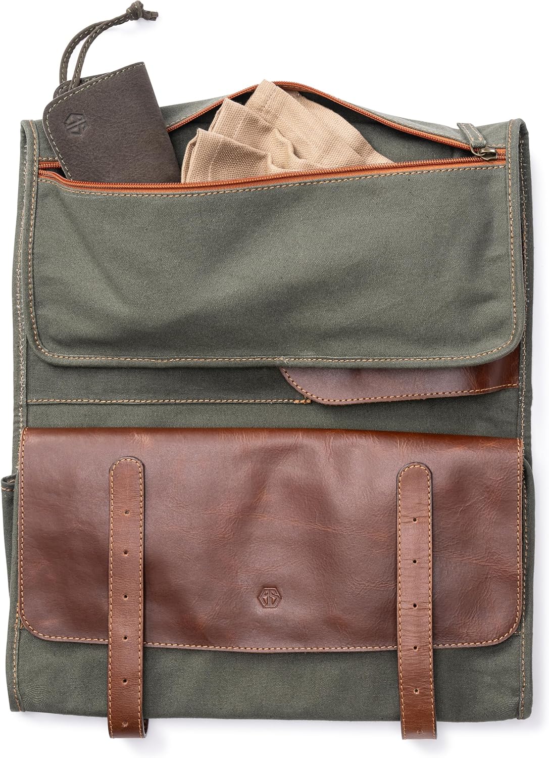 XXL knife bag with 16 slots & plenty of space - multifunctional bag & tool bag made of canvas & leather - knives roll bag for chefs Marc (Olive-green)