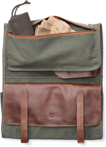 XXL knife bag with 16 slots & plenty of space - multifunctional bag & tool bag made of canvas & leather - knives roll bag for chefs Marc (Olive-green)
