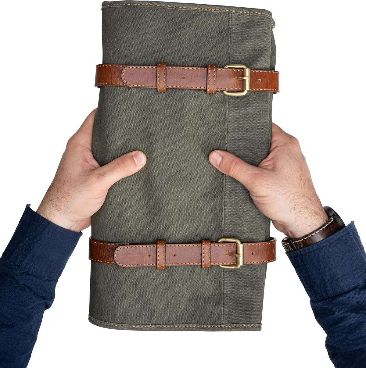 XXL knife bag with 16 slots & plenty of space - multifunctional bag & tool bag made of canvas & leather - knives roll bag for chefs Marc (Olive-green)