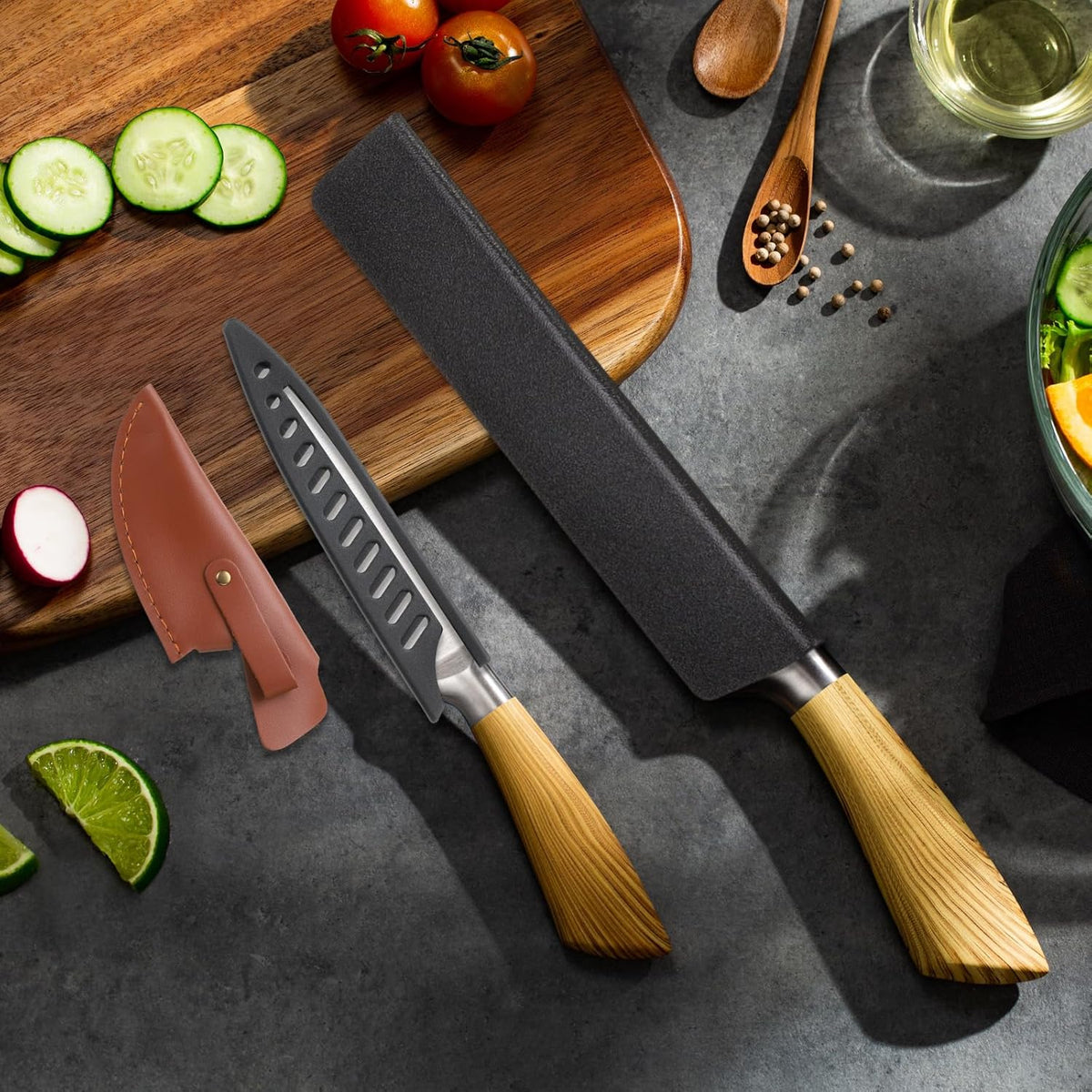 6 Pcs Knife Cover Sleeves, 5.3" x 1" PP Knives Edge Guard Blade Protector Universal Knife Sheath for Home Kitchen, Black
